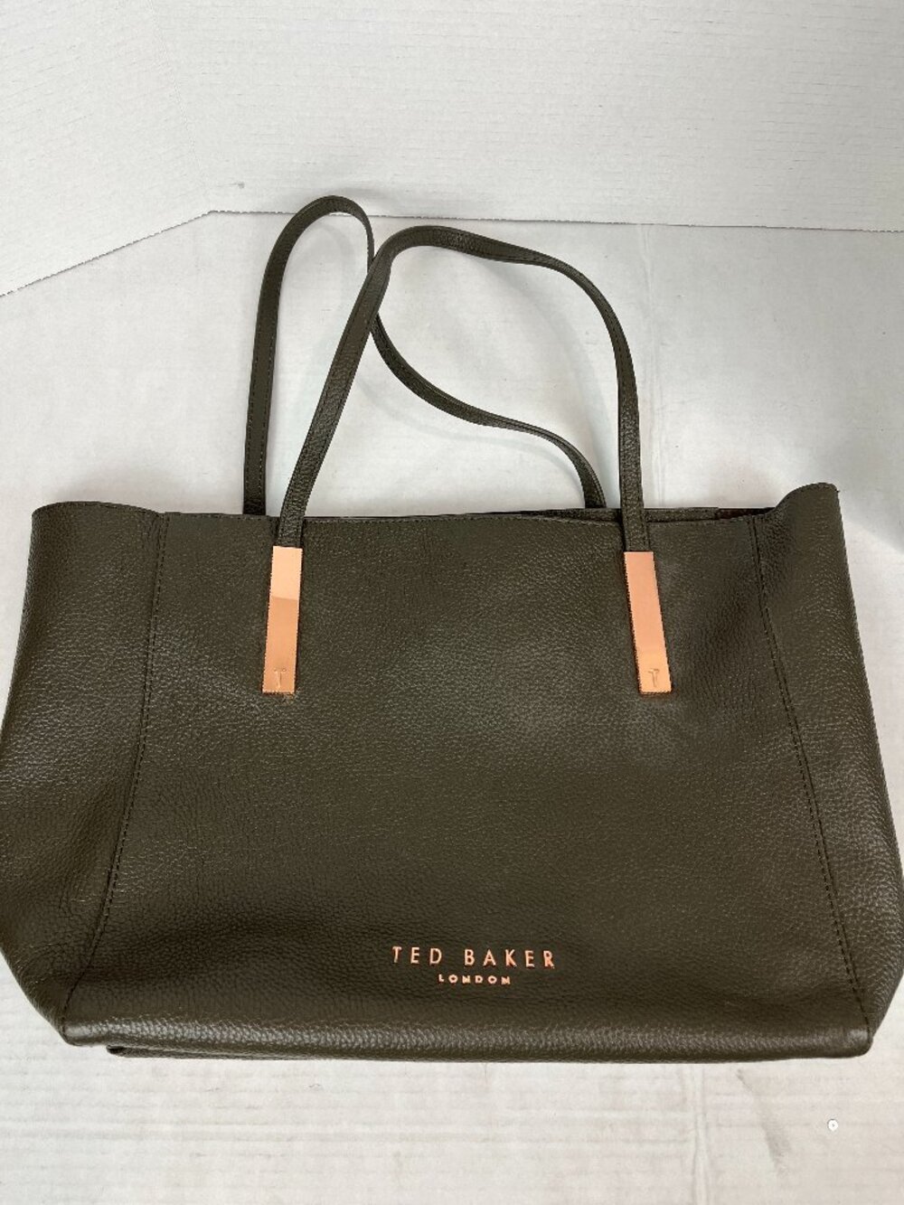 Women's Green Pebbled leather double handle Ted Baker Tote + Pouch
